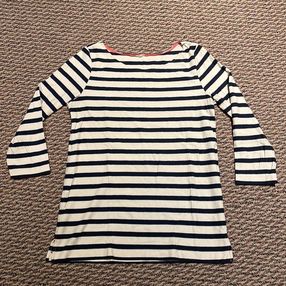 J Crew Blue and off white striped long sleeve with pink trim - Picture 5 of 5